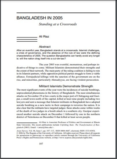 BANGLADESH IN 2005: Standing at a Crossroads